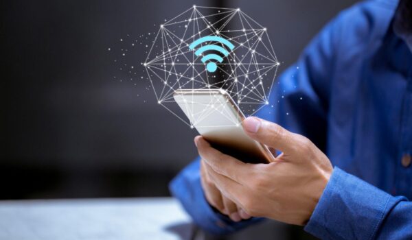 business using smartphone with wifi icon business communication social network concept