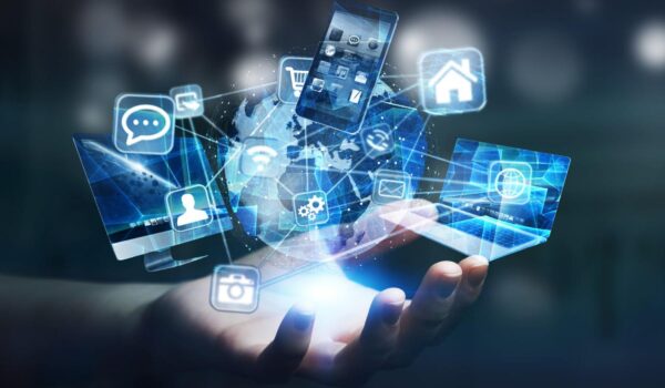 tech devices icons connected digital planet earth