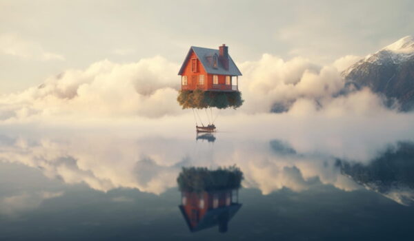 tiny home floating clouds generative ai