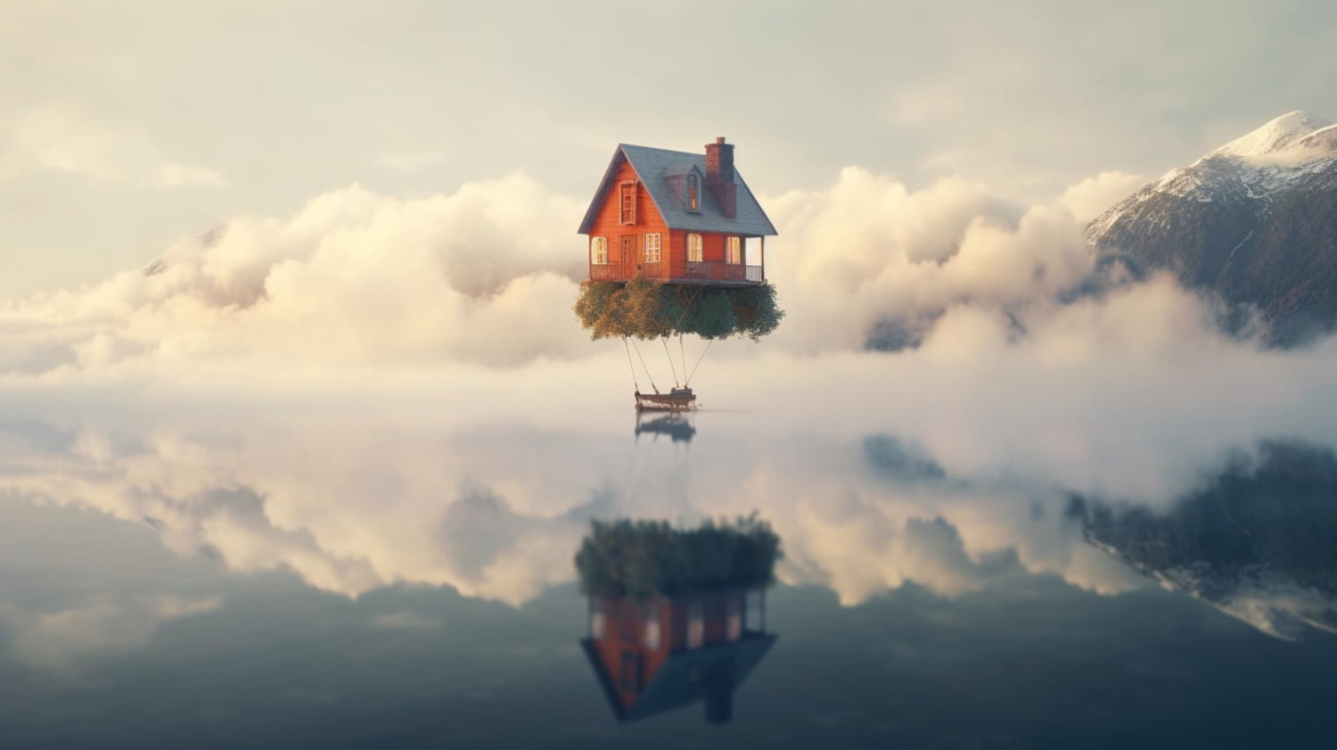 tiny home floating clouds generative ai
