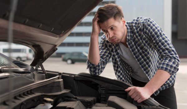 young man trying repair car